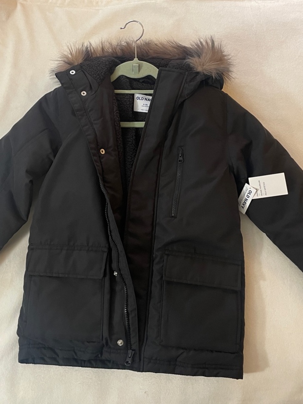 Old Navy Kids' Black Faux-Fur Hooded Parka Jacket